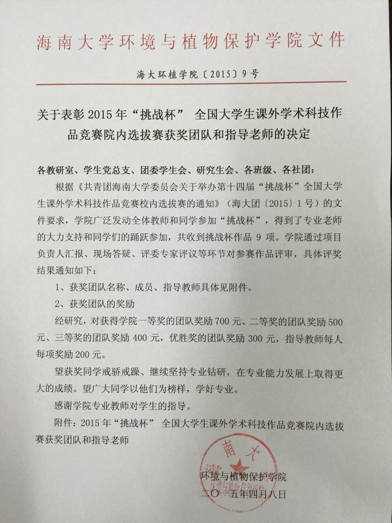 关于表彰2015年挑战杯 全国大学生课外学术 关于表彰2015年挑战杯 全国大学生课外学术