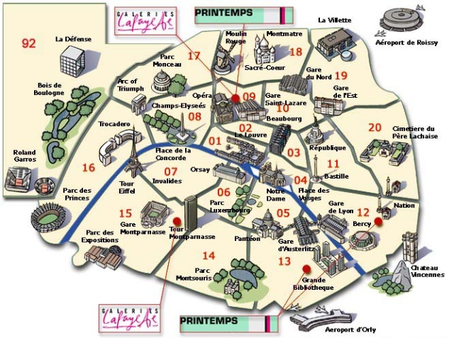 法国巴黎旅游地图中文版,巴黎景点地图中英文版.图片