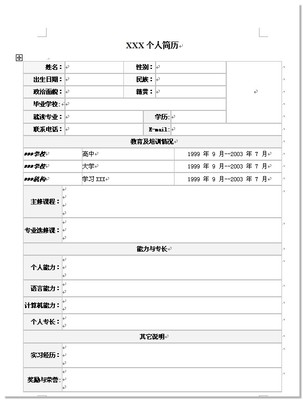 金融類大學生個人簡歷表格